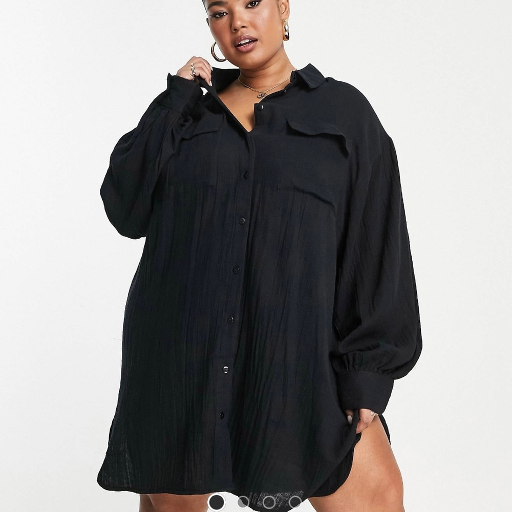 ASOS DESIGN CURVE double cloth oversized mini shirt dress in black